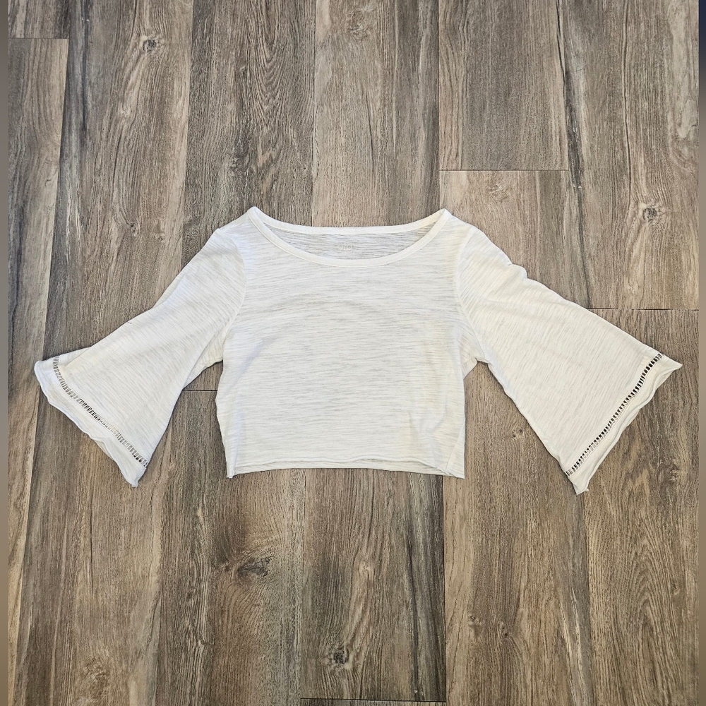 ALO Yoga White Cropped Bell Sleeve Top